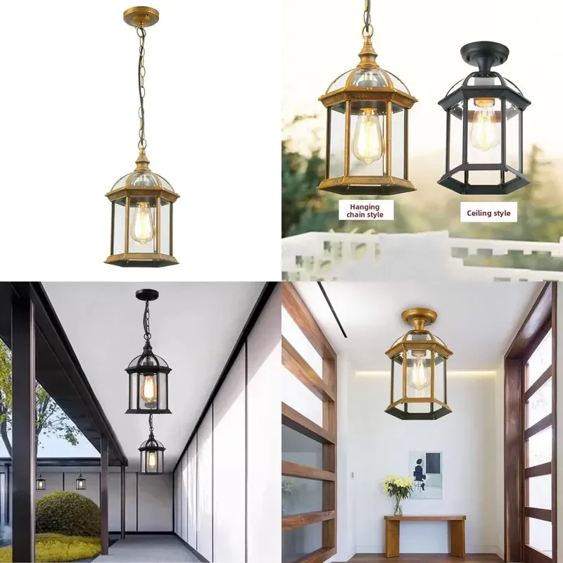 for  Balcony Corridor Courtyard Outdoor Waterproof Aluminum Hexagonal LED Chandelier