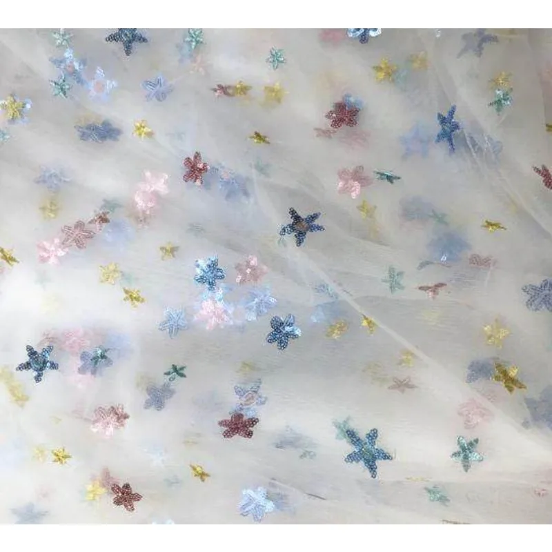 New Fashionable Colorful Embroidered Star Sparkle Embroidered Mesh Fabric Wedding Dress Childrens Clothing Background Decoration