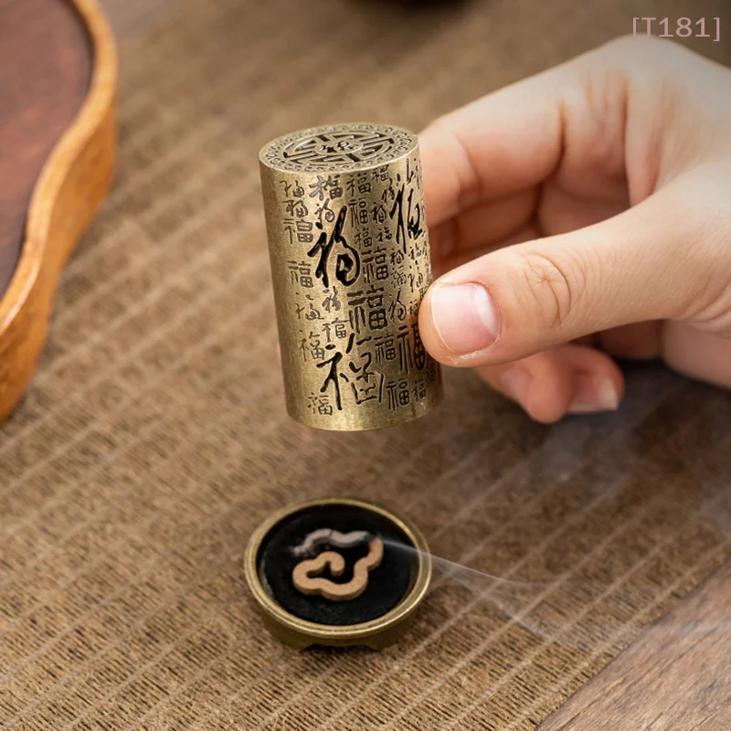 [E] Cylindrical Vertical Incense Burner Small Alloy Incense Holder Indoor Aromatherapy Home Ornament Chinese Inense Burners