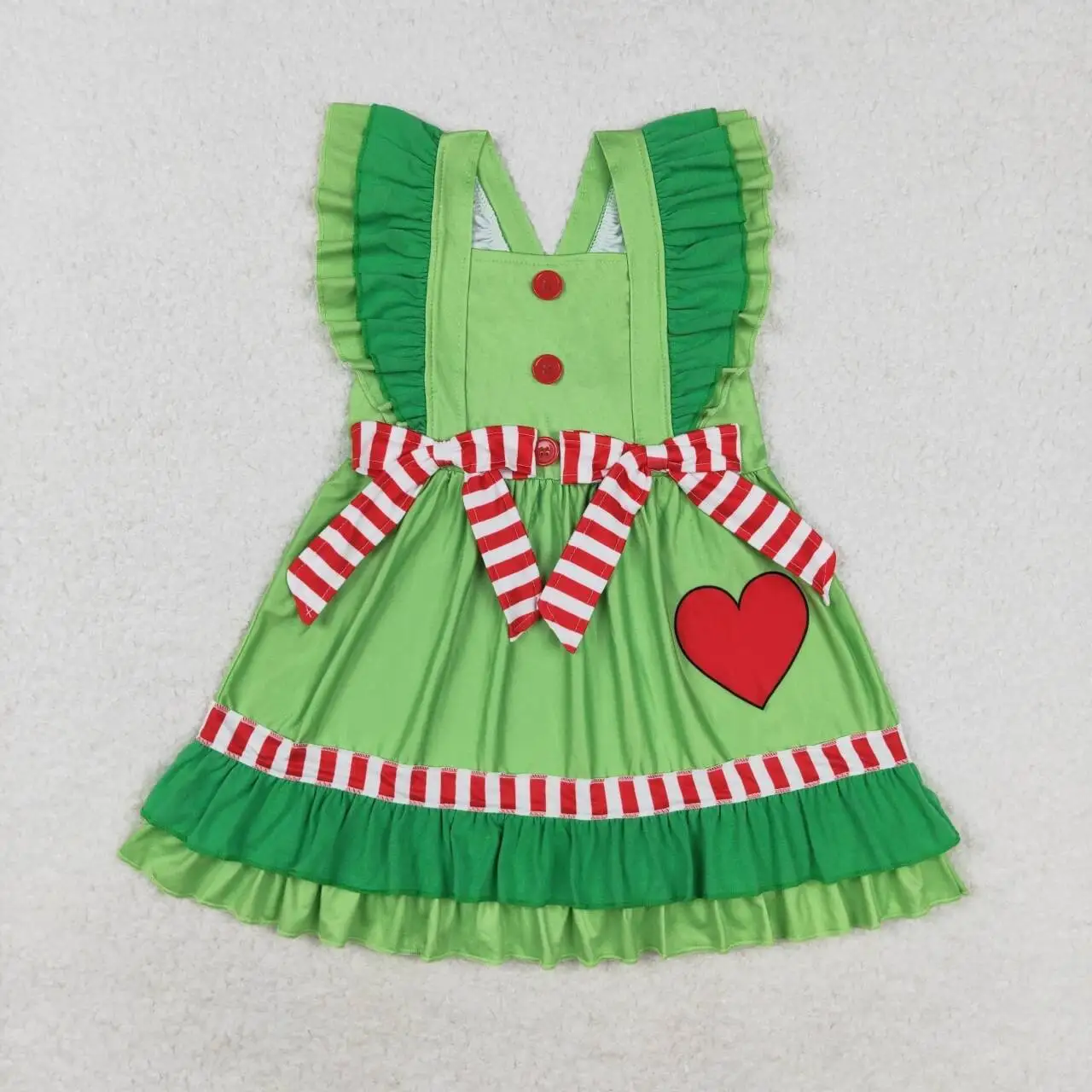 

Christmas Girls Love Red and White Stripes Bow Design Love Green Dress Wholesale Boutique Holiday Cute Skirt