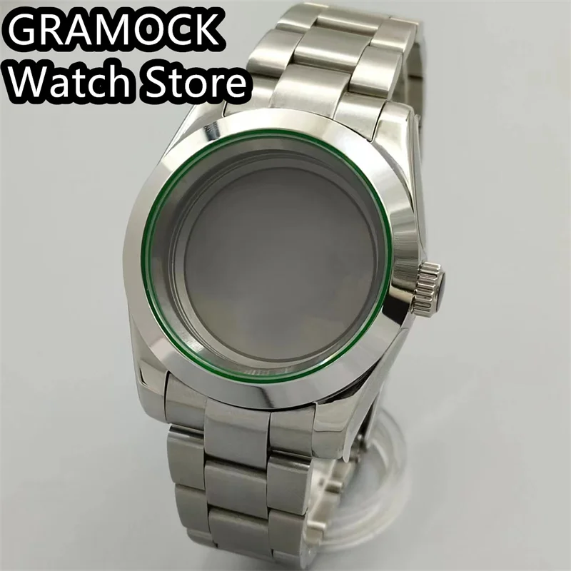 GRAMOCK 36mm/40mm Polished Case Green Edge sapphire glass fit NH35 NH36 ETA2824 2836 Miyota8205 8215 Mingzhu DG2813 3804 PT5000