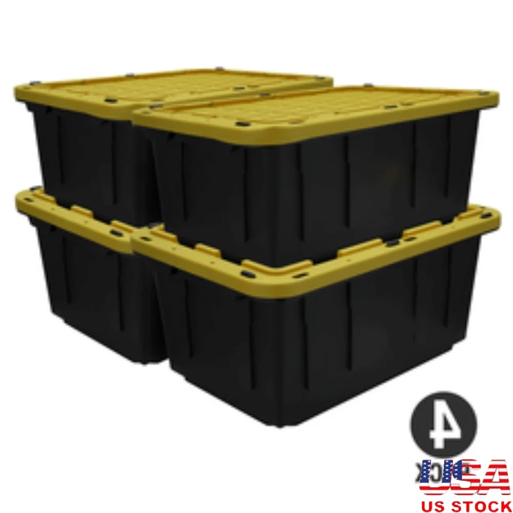 

17 Gallon Stackable Plastic Storage Containers Set of 4 Heavy Duty Storage Bins with Snap Lid Garage Workshop Home Organization