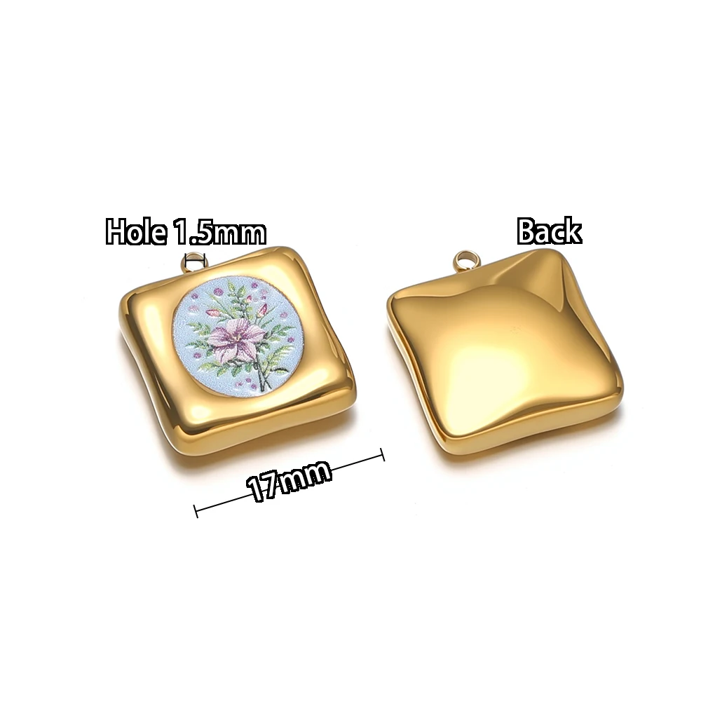 4 Stücke Edelstahl Quadratische Emaille-Blumenanhänger für DIY-Schmuck, Halsketten, Anhänger, Armbänder, Kinderohrringe, Geschenke für Kinder – Detail 3