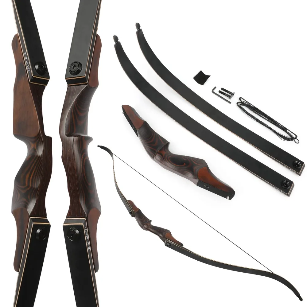 

60-дюймовый изогнутый лук для стрельбы из лука, 25-60 фунтов, деревянный 15-дюймовый стояк, бамбуковый сердечник, конечности, американский охотничий лук, стрельба, разделенный лук