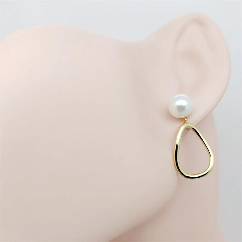 S925Sterling Silver Earrings Pearl Earrings Light Luxury Simple and Elegant Real Gold Electroplating Electrophoresis Color Reten