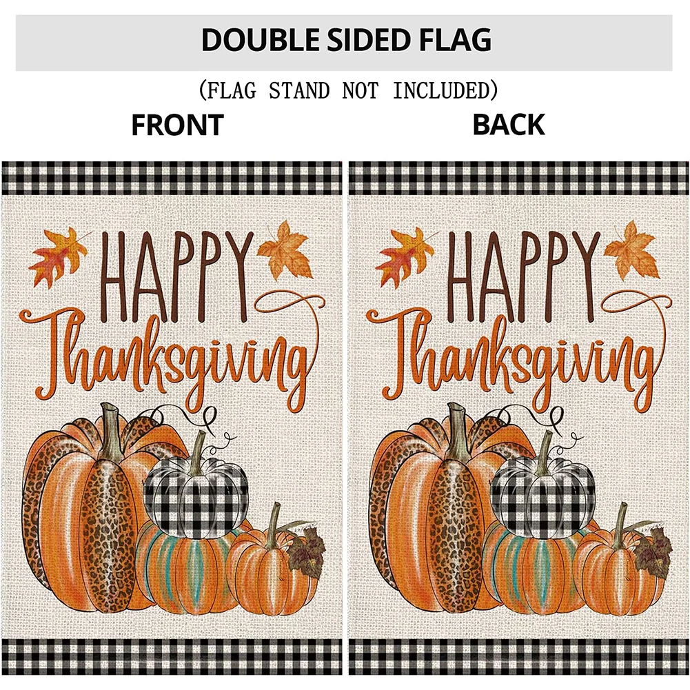 

Multi-Color Fall Garden Flag Thanksgiving Double Flag, Maple Leaves Pumpkin, 12*8*0.3 Inch Linen Fabric Decorative Fall Flag