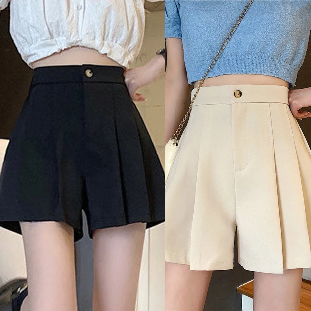 Shorts Casual Korean Fashion Office Lady Elegant Temperament Patchwork Pleated Solid Color Women's Clothing