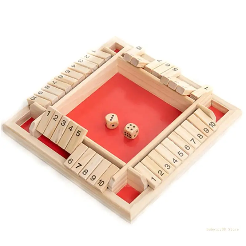 Y4UD 4-Spieler-Shut-The-Box-Spiel, Holzbrettspiel für Heimreise-Weihnachtsspiel