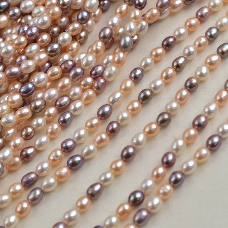

4-4.5mm Natural Freshwater Pearl Mixed-Color Seed Bead Necklace Semi-Finished Candy-Colored DIY Loose Bead Jewelry Accessories