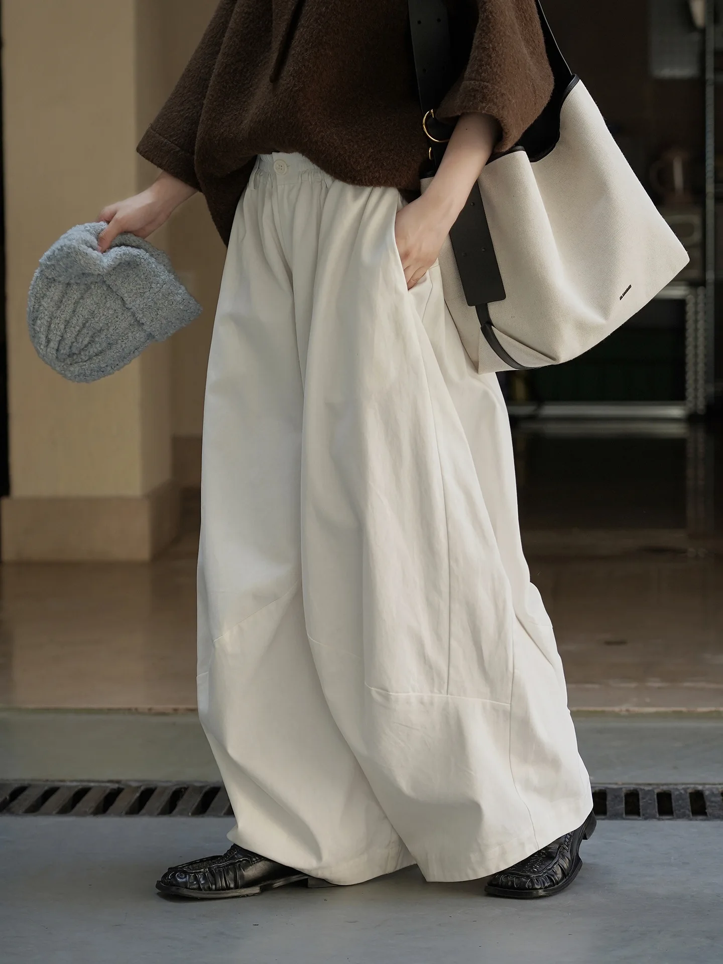 겨울 신상 한국 심플 편안한 밴딩 캐주얼 팬츠 루즈 와이드 레그 팬츠 여성용