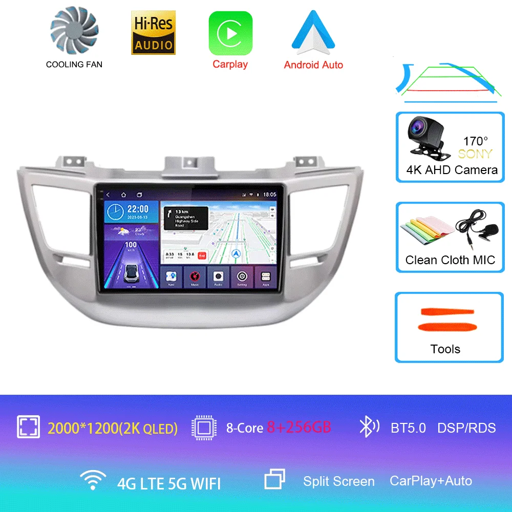 Android 16 autoradio Carplay voor Hyundai Tucson IX35 3 2015 2016 2017 2018 2Din multimediaspeler navigatie GPS head unit - afbeelding 1