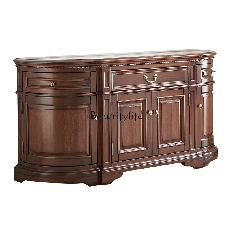 

6American solid wood dining side cabinet, black walnut semicircular solid wood entrance cabinet
