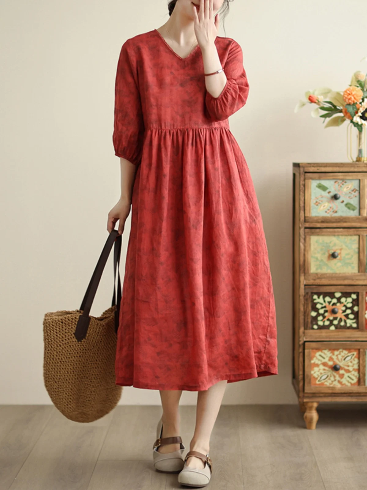 

Женская модная юбка-миди трапециевидной формы с высокой талией в стиле пэчворк из хлопка и льна Dr большого размера Seven Sve V-ne