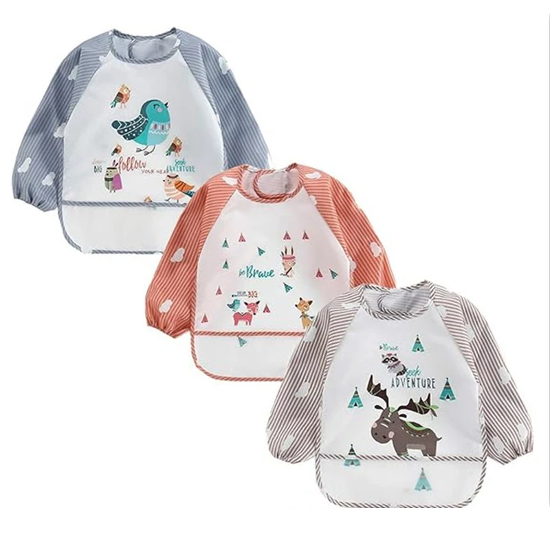 

For1-3Year Baby Long Sleeve Scarf Waterproof Toddler Art Smock Feeding Bib Apron Pocket Infant Boys Girls Burp Cloth Banana Bibs