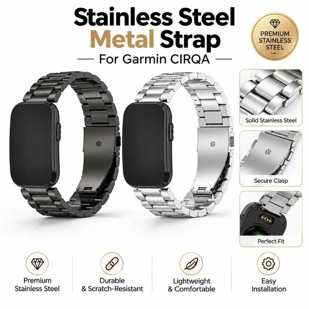 New Replacement Stainless Steel Strap Metal Adjustable Band Loop Bracelet Watchband for Garmin CIRQA Smart Band Accessories