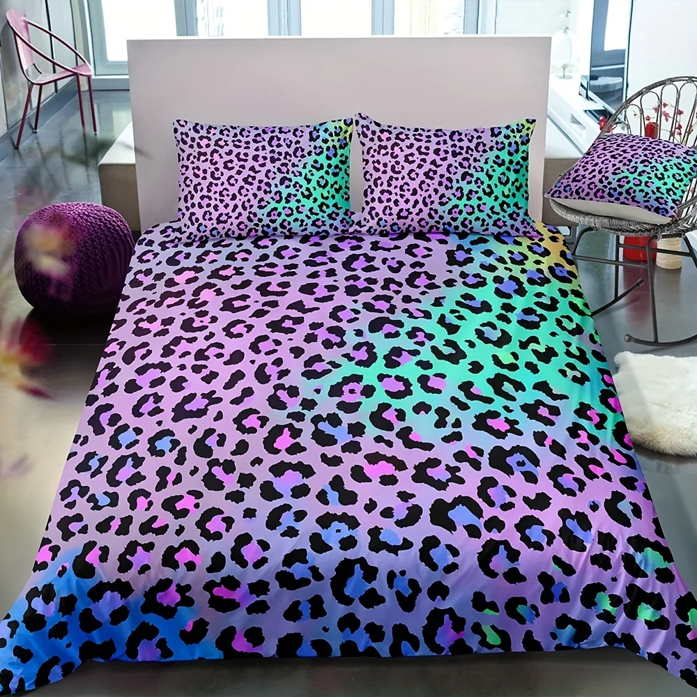 Purple Cheetah Wild Leopard Bedding Set, Animal Duvet Cover Set Bedroom Decor No Filler (1pc* Duvet Cover + 2pcs Pillowcases)