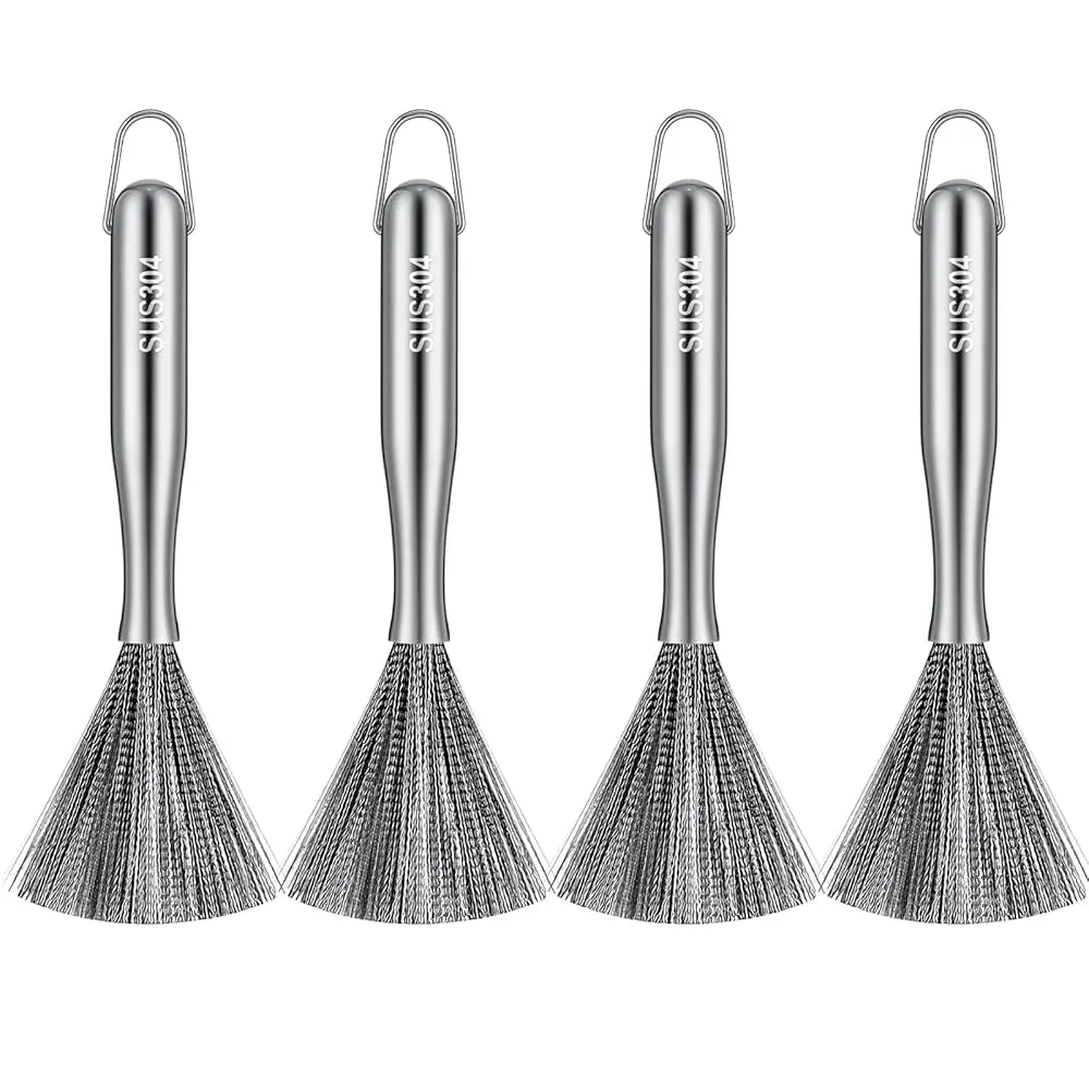 

4 Pcs Stainless Steel Dish Brush with Handle Heavy Duty Kitchen Scrub Brush for Dishes Pots and Pans 304 Stainless Steel Long