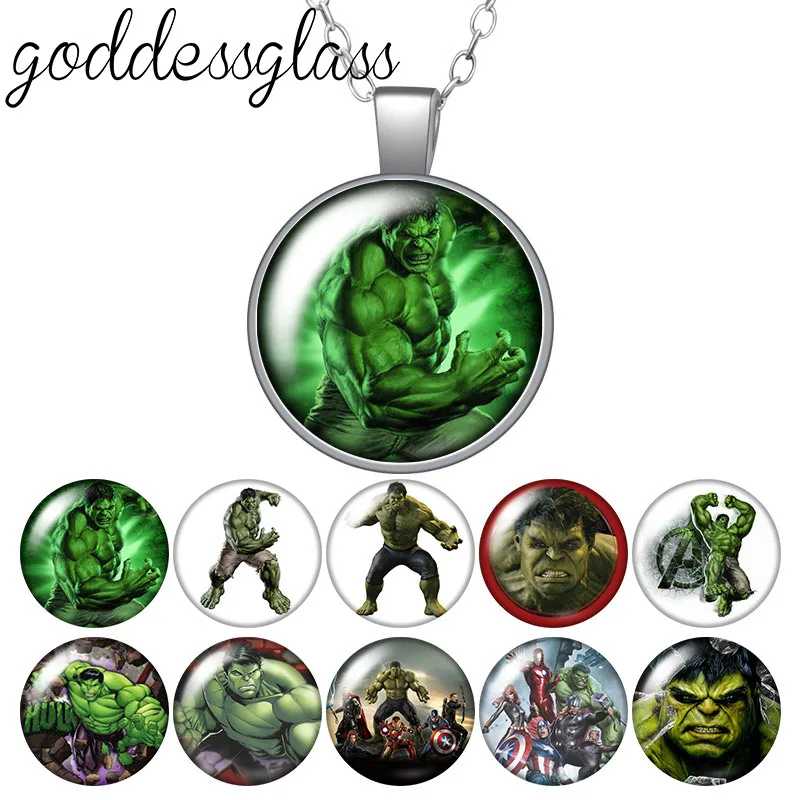 Disney Hulk Avengers Super Hero Round Photo Glass cabochon silver plated pendant necklace jewelry chain 60cm Gift