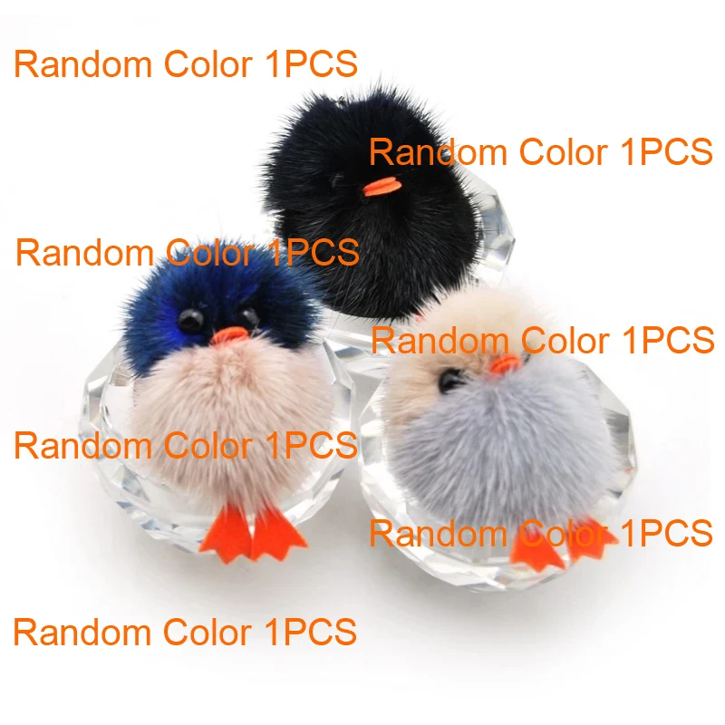 Cute Genuine Mink Fur Pompom Duck Keychain Women Fluffy Pompon Chick Key chain Holder Pom Pom Toy Doll Keyring Bag Charm Trinket