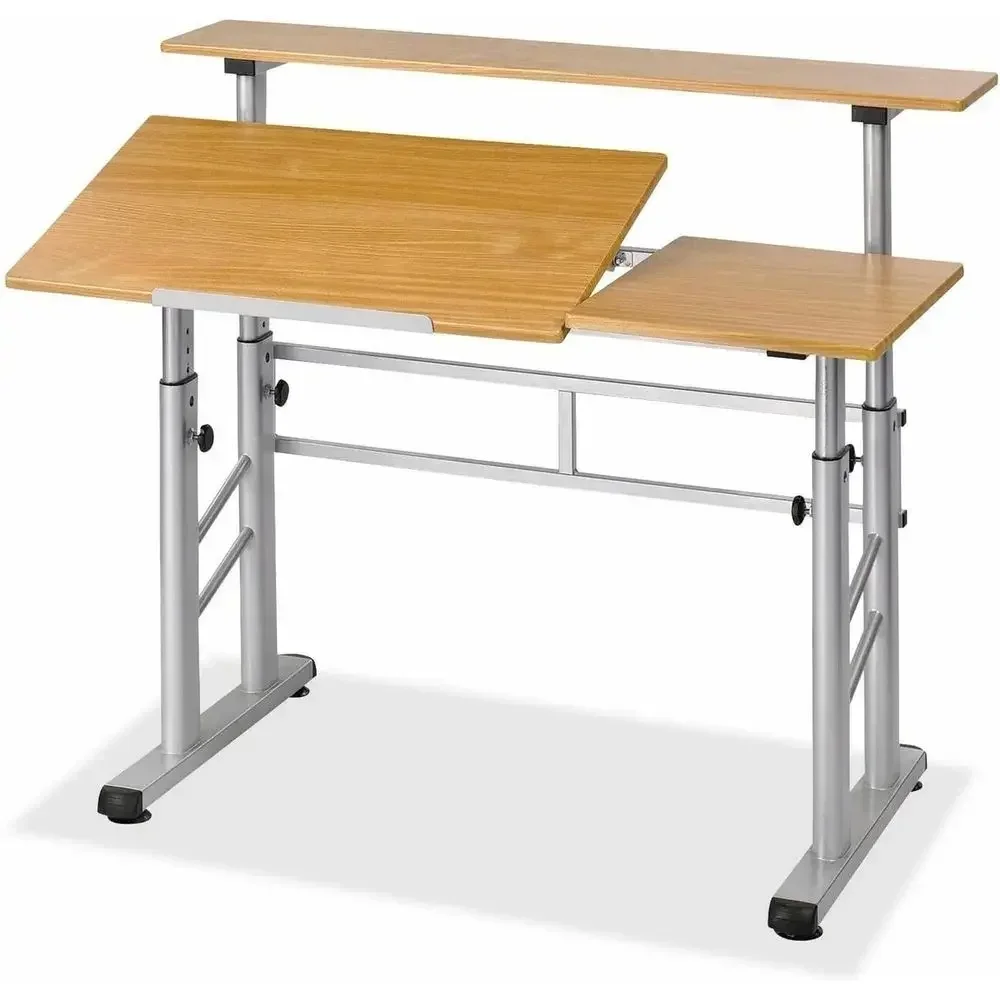 Adjustable Height Sit-Stand Desk, 29.5-37.5, Medium Oak Finish