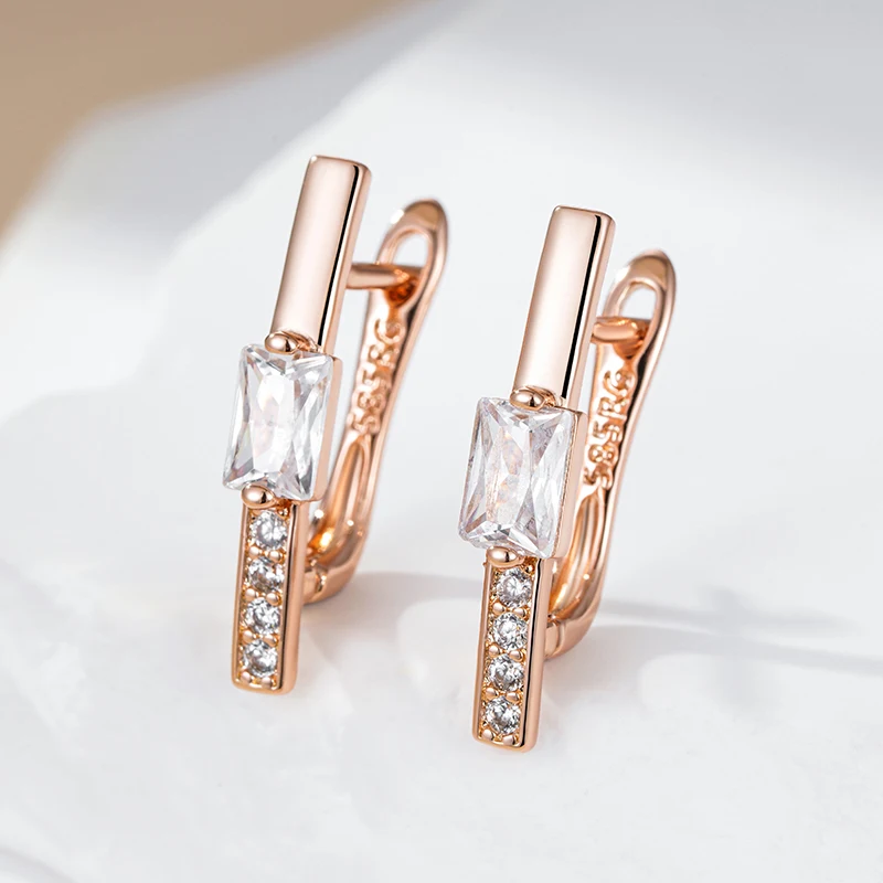 Kinel Hot 585 Rose Gold Color Drop Earrings for Women Trendy Square Natural Zircon Bridal Gift High Quality Daily Fine Jewelry