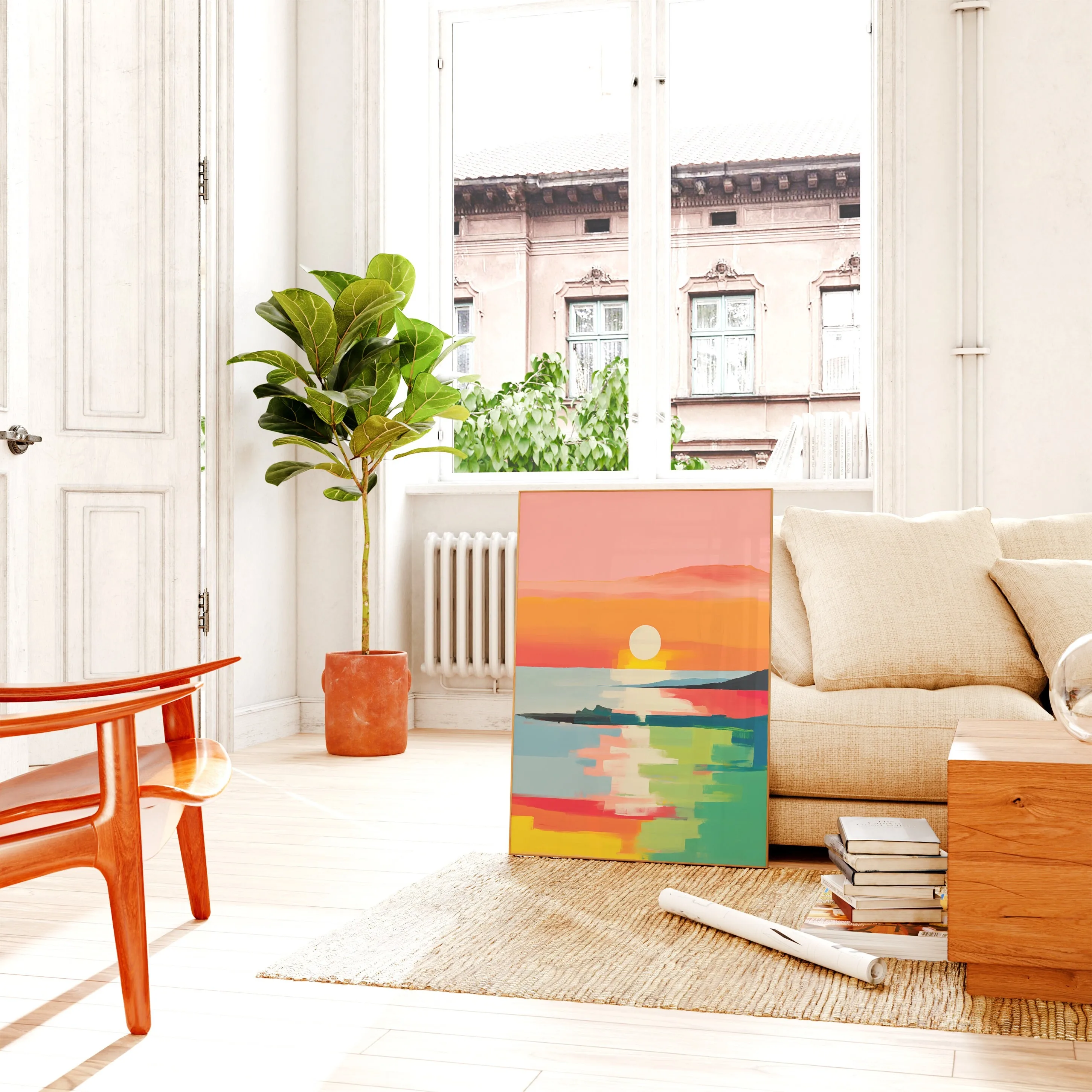 مجردة الحديثة غروب الشمس جدار الفن الملونة المناظر الطبيعية اللوحة الساحل الديكور الفن قماش اللوحة جدار ملصق فني ديكور المنزل #4