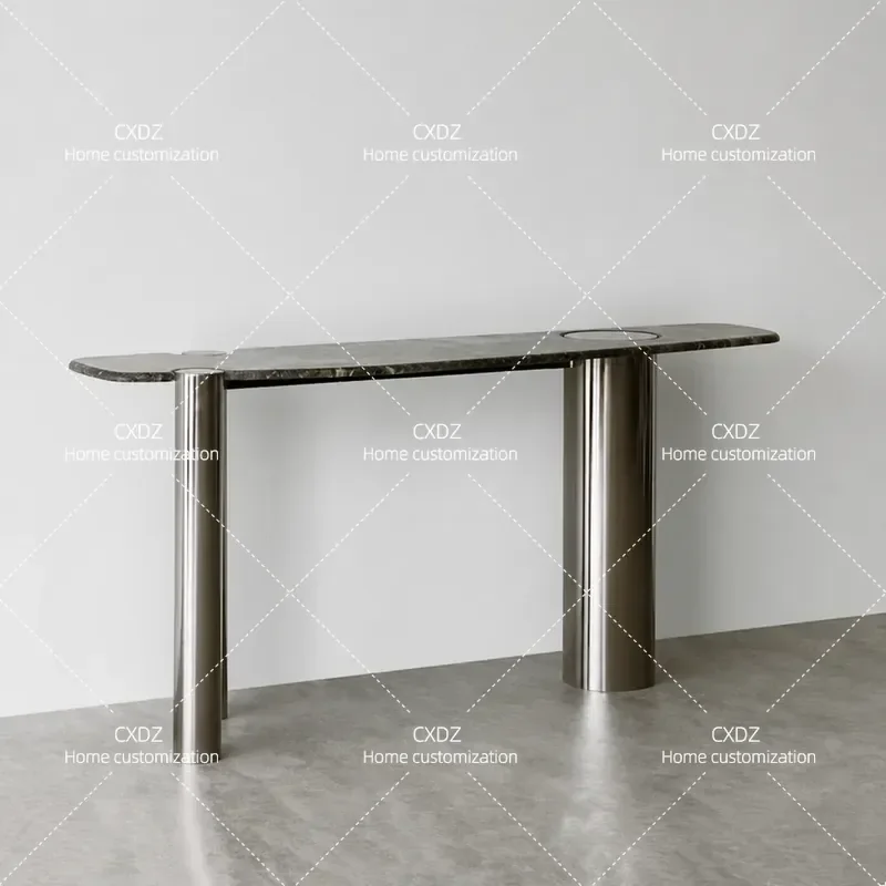 Modern Stainless Steel Marble Bar Table Wall Mounted Console Table for Entryway Living Room Storage Shelf High End Home Decor