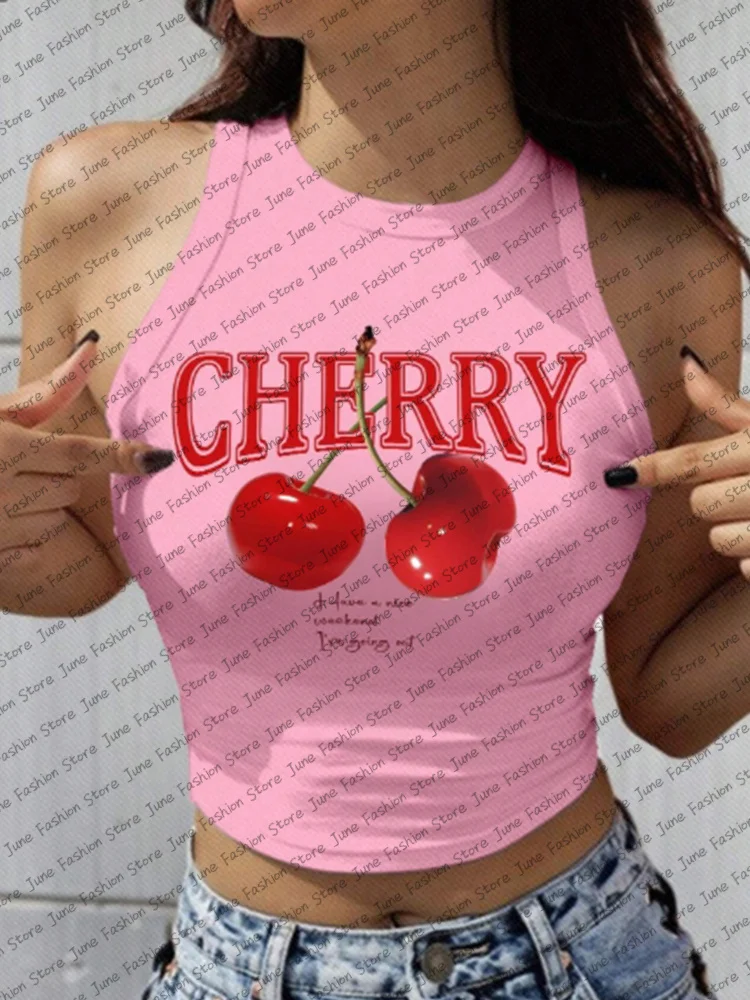 

Cherry Graphics Design Женская мода Fruit Pattern Crop Tank Top Tee Летняя горячая распродажа Spicy Girl Crop Top Высокое качество Y2K Top