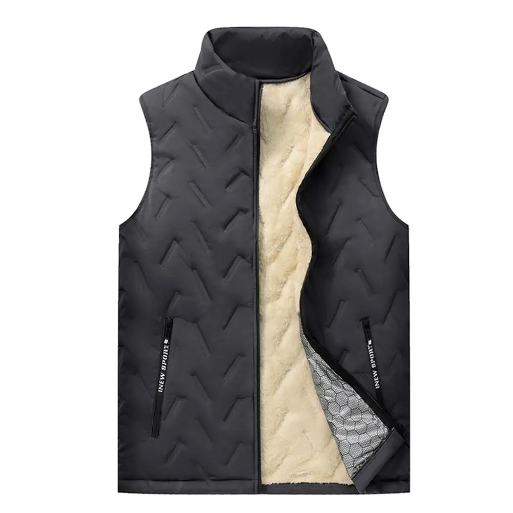 Winter Thickened Vest Premium Men's Winter Vest Thick Padded Plush Stand Collar Windproof Zipper Closure Ultimate Warmth Neck