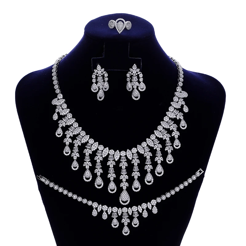 

Jewelry Set HADIYANA Retro Women's Wedding Party Necklace Bracelet Ring Earrings Four Piece Set Zircon Set CNY0108 Wedding Gift