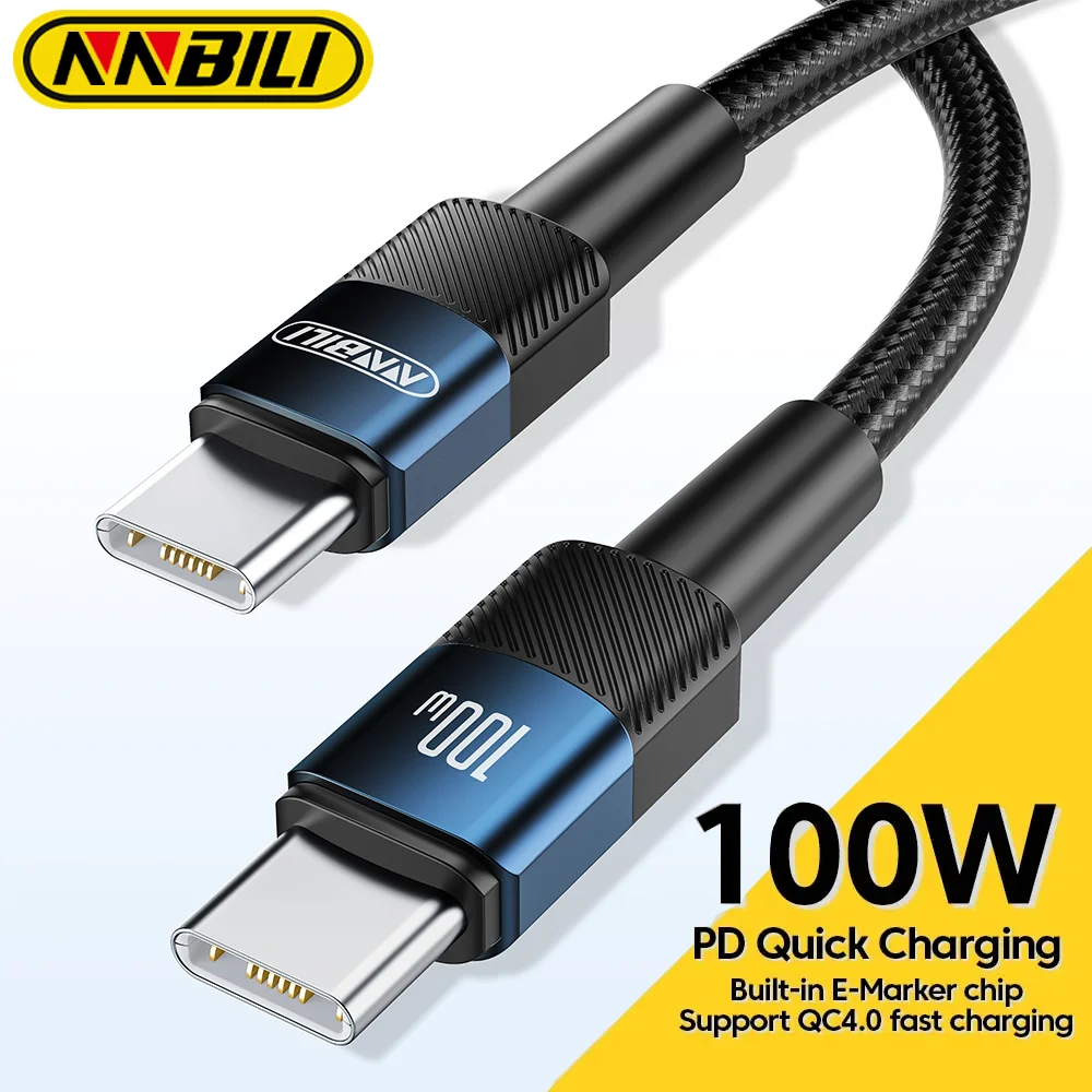 Cavo NNBILI USB tipo C a USB C 100W PD 3.0 ricarica rapida 4.0 cavo di ricarica rapida da tipo C a tipo C per MacBook Samsung Xiaomi ﻿