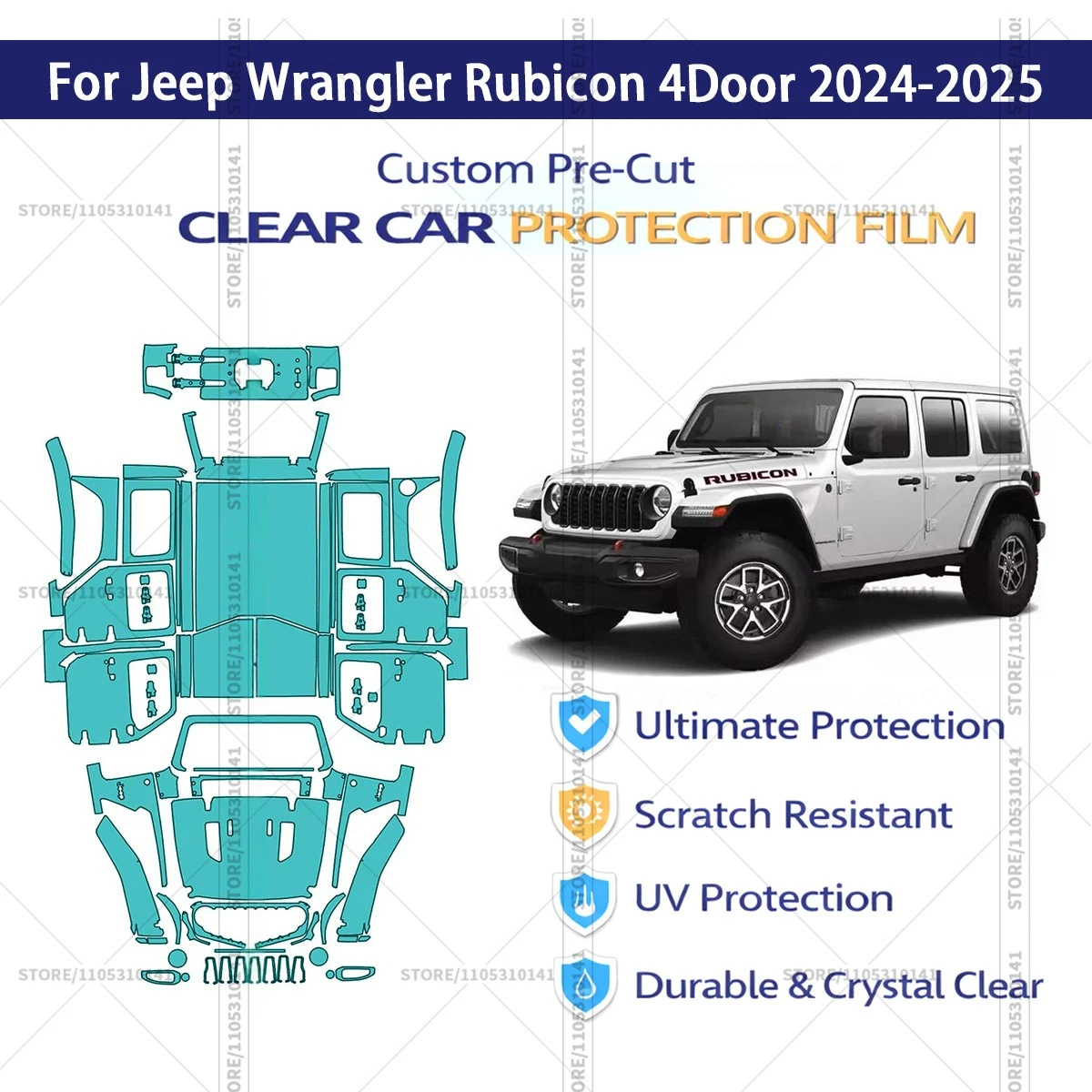 

Pre-Cut Paint Protection Film PPF Transparent Car Film Automotive PPF Full Vehicle For Jeep Wrangler Rubicon 4Door 2024-2025