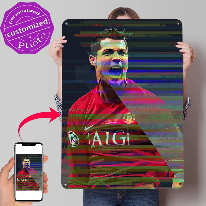 Cristiano Ronaldo Vector Art Portrait Personalized 3D Textured Metal Poster Wall Art Tinplate Sign for Home Decoration Aesthetic