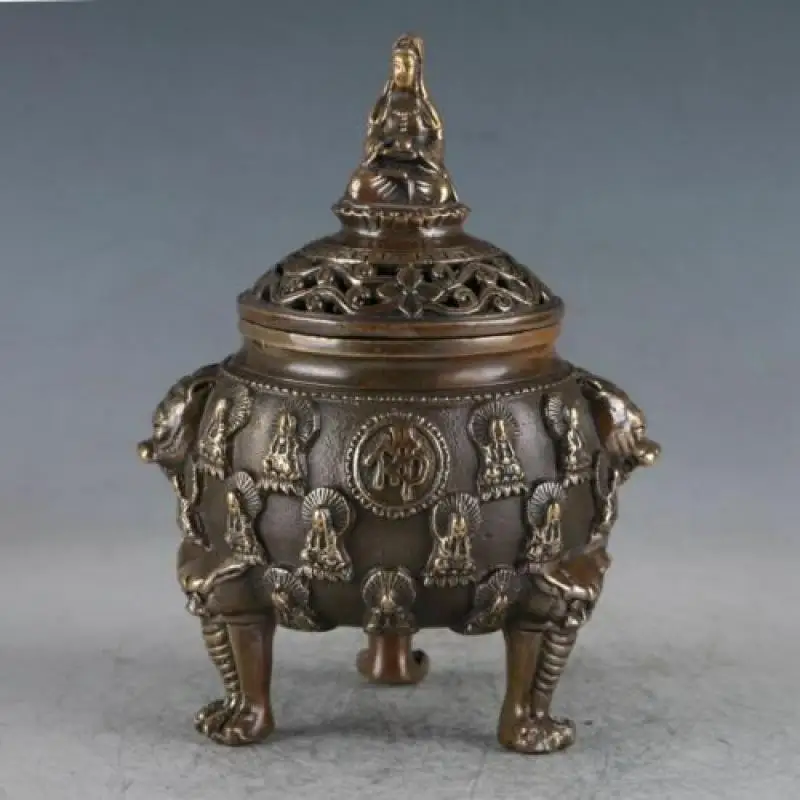 

Exquisite Chinese Old Brass Buddha Incense Burner Made Daming Xuande Sign Rn Statues for Decoration Collection Ornaments