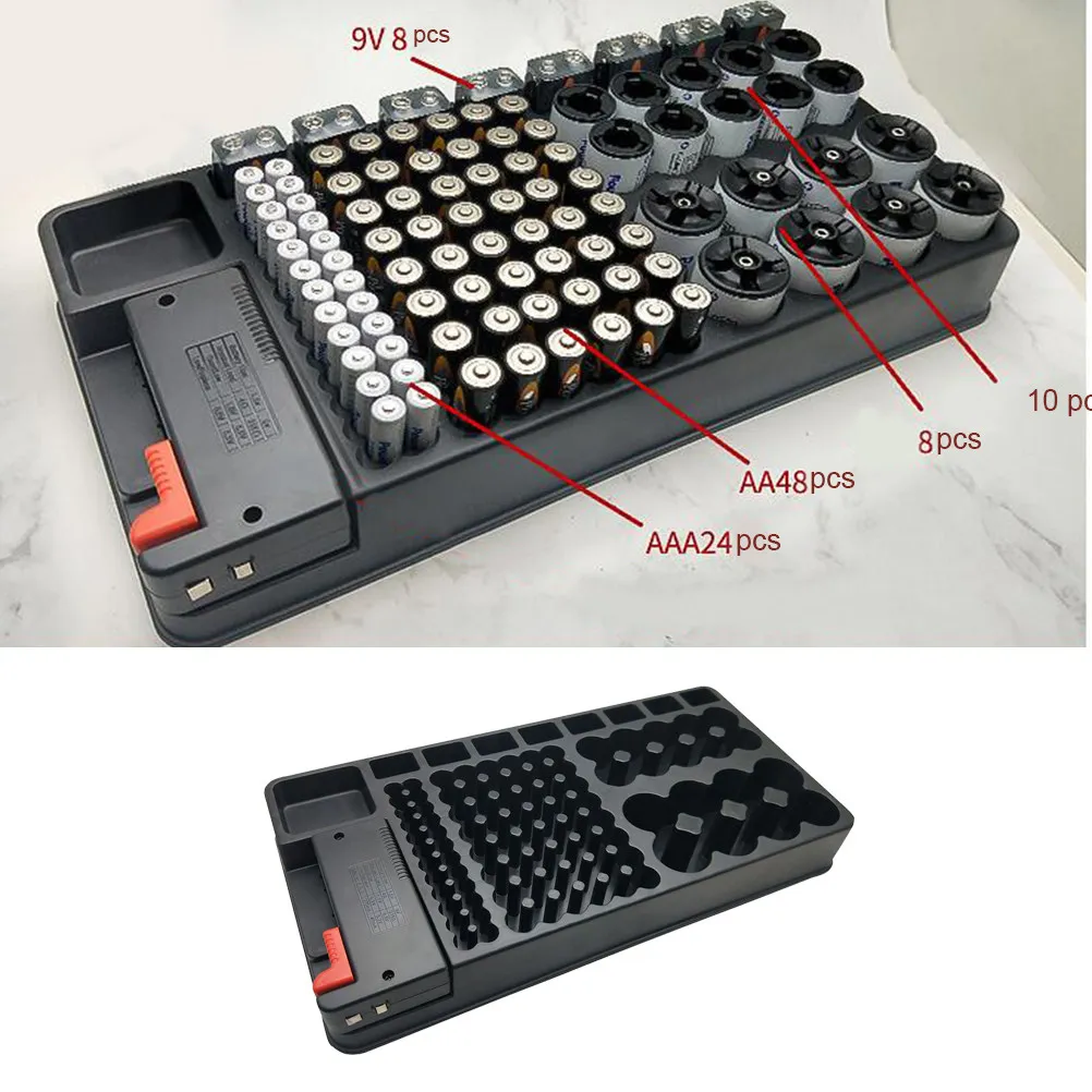 98Pcs Battery Storage Case Organizer Removable Tester Holder for Aa Aaa 9V Button Cell Batteries Wall Mountable