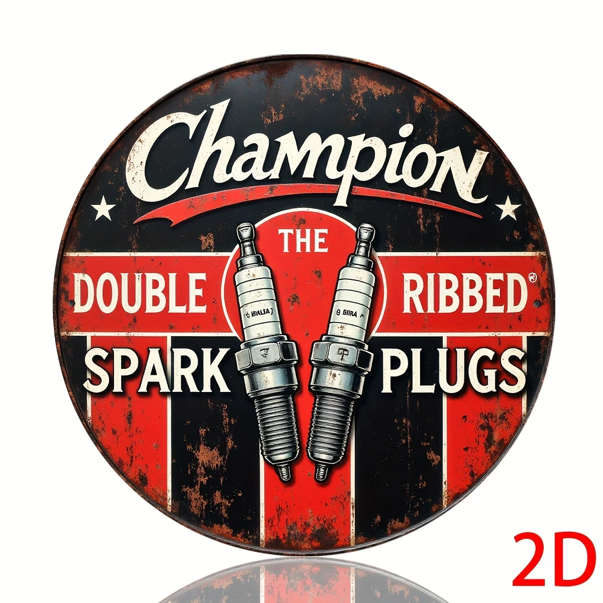 2D Flat, 2D Flat Printing 1pc Metal Iron Sign, Vintage Sign - Champion Double Spark Plug Decorative Metal Plaque with 