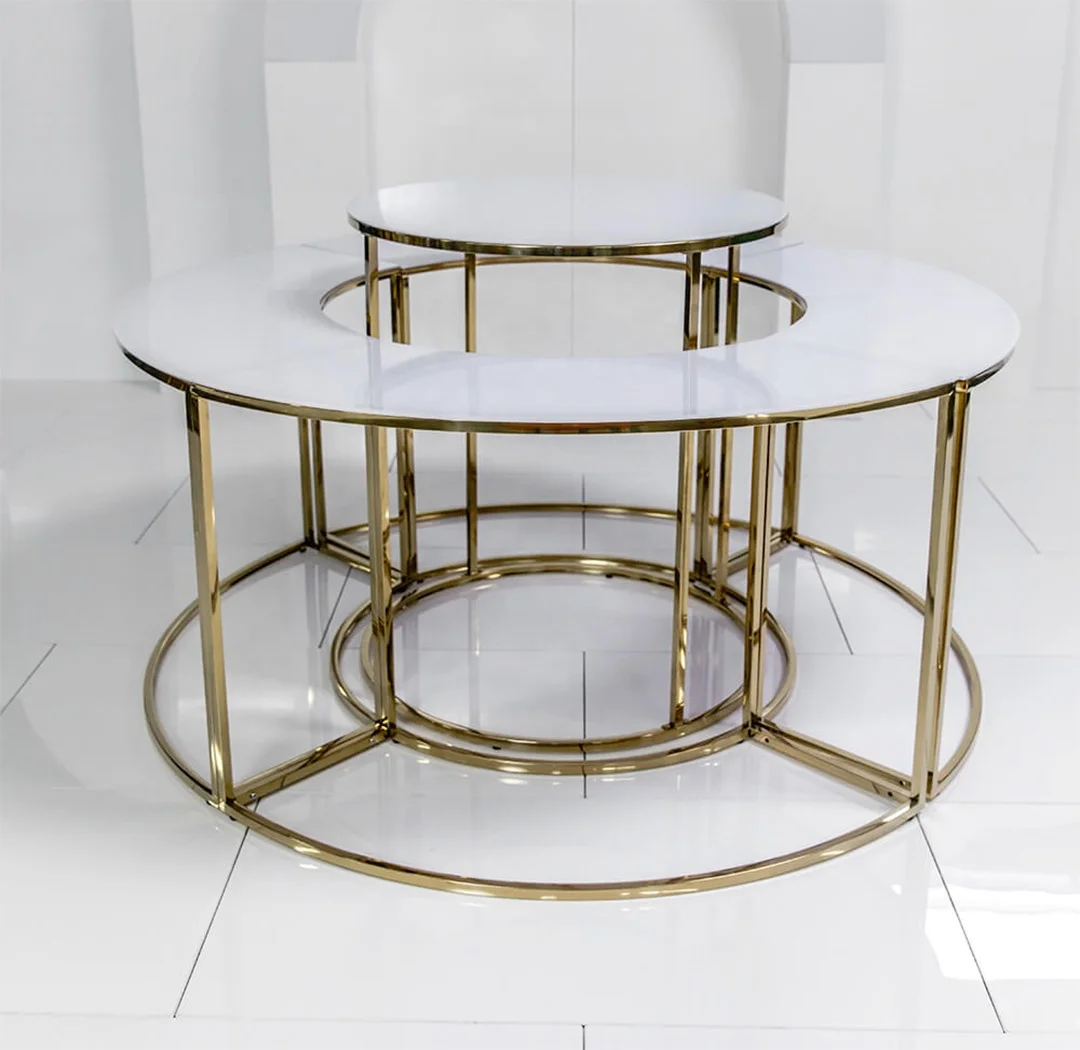 

ft-Wedding Party Rentals Gold Stainless Steel Wedding Round Buffet Tables%