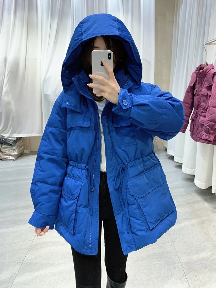 Green Autumn Parkas Winter Jacket 2022 New Korean Fashion Waist Can Adjust Coats with A Big Hood Thicken Warm Outerwear