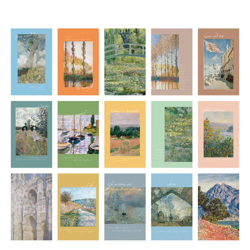 15 Sheets/Set French Artist Claude Monet Oil Painting Postcard Vintage Monet Art Painting Postcards/Greeting Card/Gift Wish Card