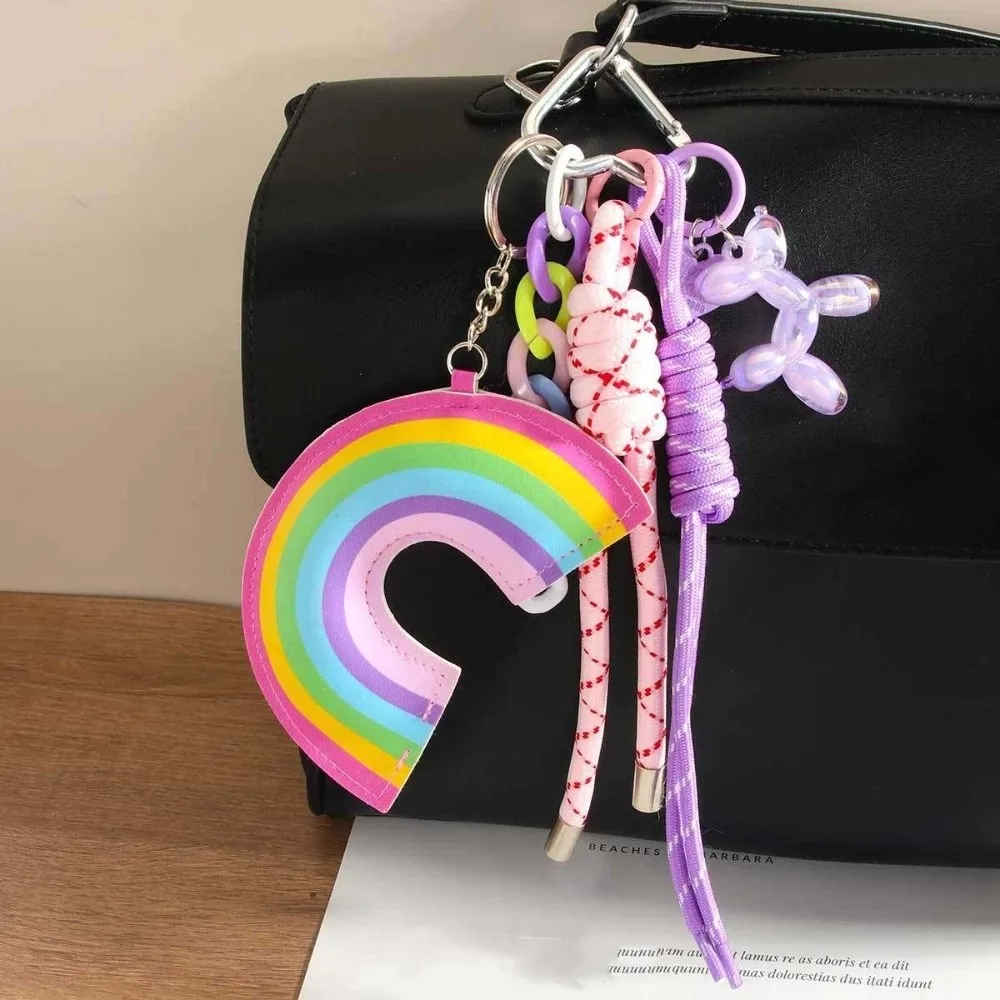

Elegant Starfish Tassel Keychain PVC Leopard Print Versatile Bag Charm Rugby Rainbow Leather Tulip Pendants Women