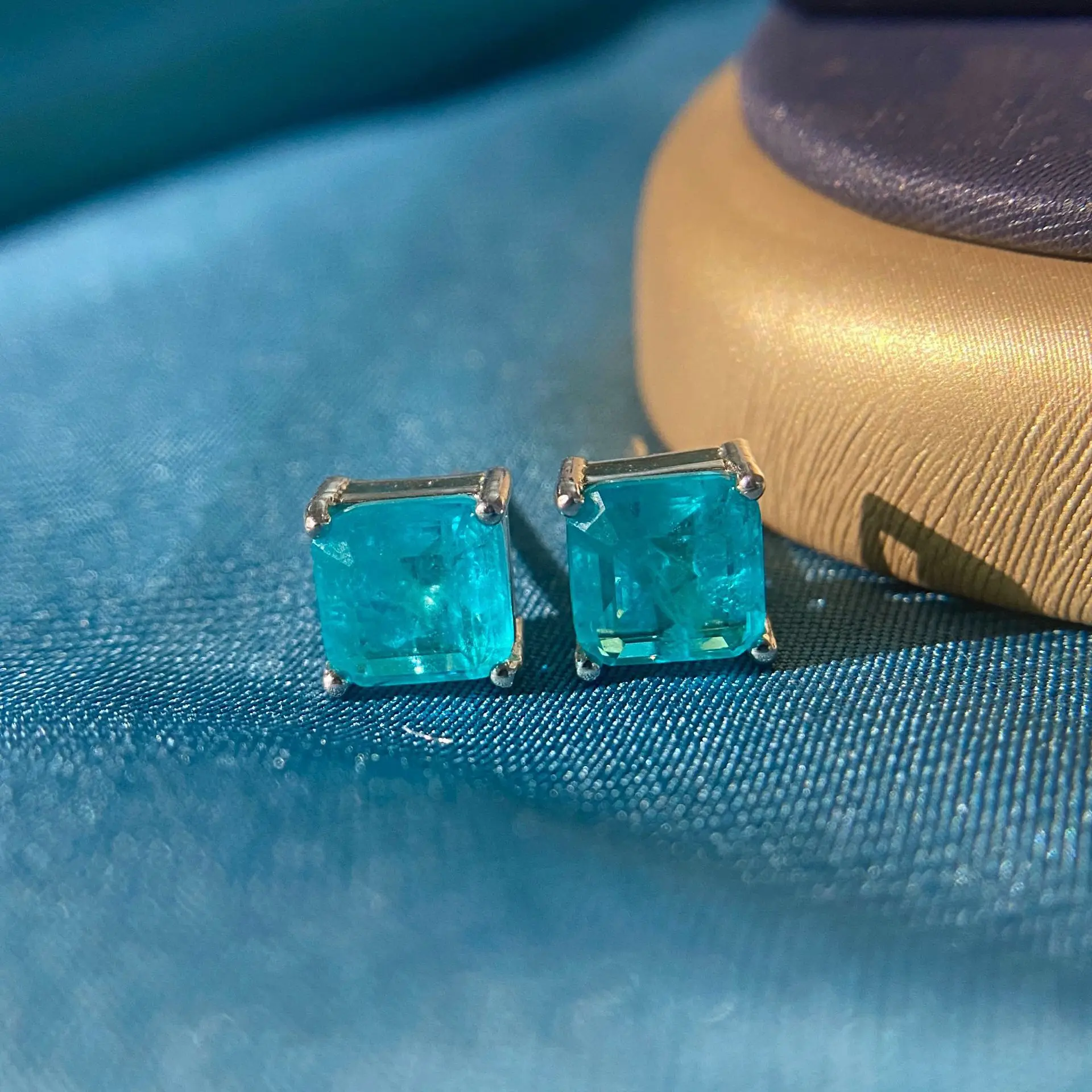 Vintage 100% 925 Sterling Silver Paraiba Tourmaline Gemstone Birthstone Earring Studs Earrings Ladies Fine Jewelry Wholesale