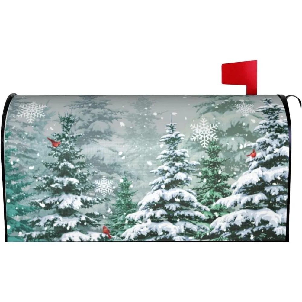 

Магнитная зимняя крышка почтового ящика из сосны, дизайн «Снежный зеленый лес», водонепроницаемая и многоразовая для наружного декора