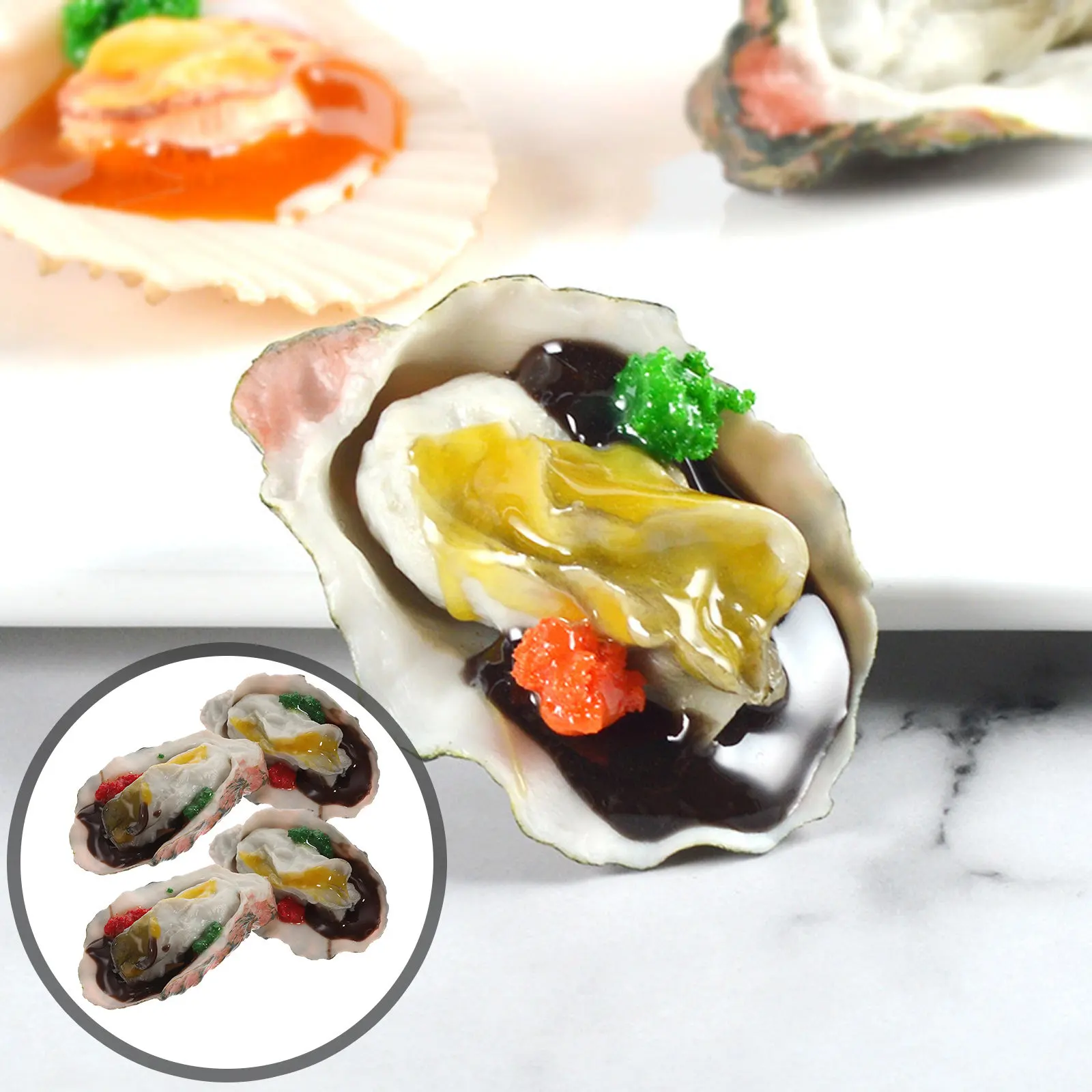 

4Pcs Lifelike Fake Oyster Food Models Safe PVC Material for Tabletop Setting Photo Studio Props Supermarket Display Educational