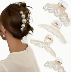 4pcs Large Shark Clip Hair Accessories Temperament Versatile Simple And Generous Fashionable Gentle Pearl Grab Clip