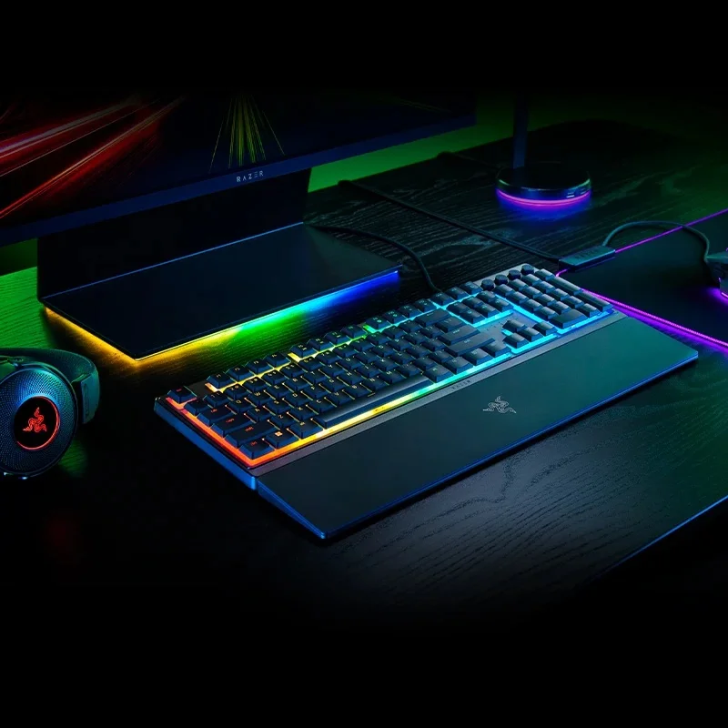 لوحة مفاتيح سلكية من سلسلة Razer Rainforest Wolf Spider V3، مفاتيح ميكانيكية خفيفة الوزن، كمبيوتر ألعاب، لوحة مفاتيح RGB بإضاءة خلفية
