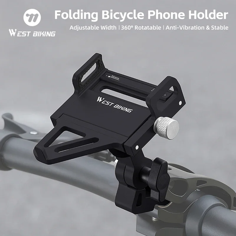 WEST BIKING Foldable Bike Phone Holder Aluminum Alloy Mechanical Lock Anti‑Slip Shockproof 360 Rotatable Adjustable Phone Mount