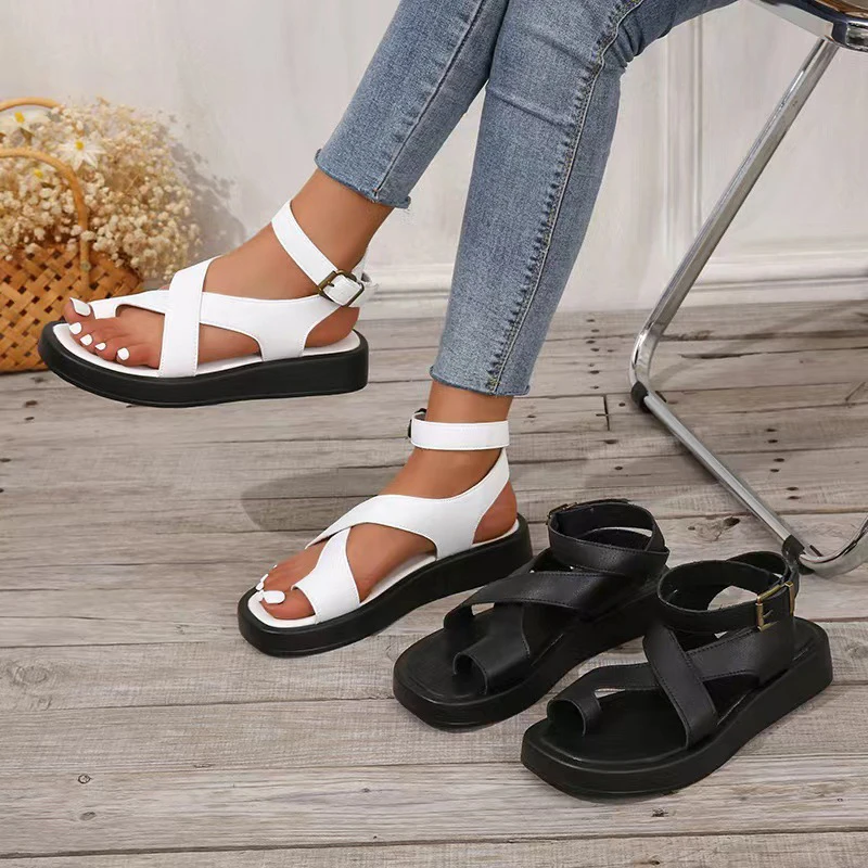 Women Fashion Leather Casual Comfortable Shoe 2023 New Summer Women\'s Thick-sole Roman Sandals Platform Shoes Flip Flops 43