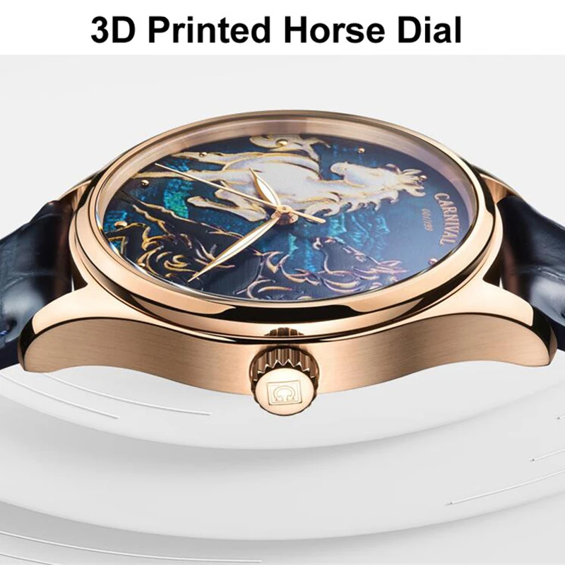 CARNIVAL 3D Horse Dial Watch Men Luxury Top Brand MIYOTA Automatic Mechanical Men\'s Watches Leather Sapphire Glass Reloj 2023