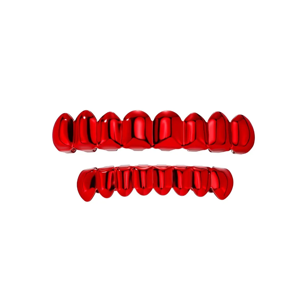1Pcs/Set Glossy Finish Red Mirror Hip Hop Grillz Set Halloween Jewelry Shiny 8 Teeth Top Bottom Grills Punk Eco-friendly Copper
