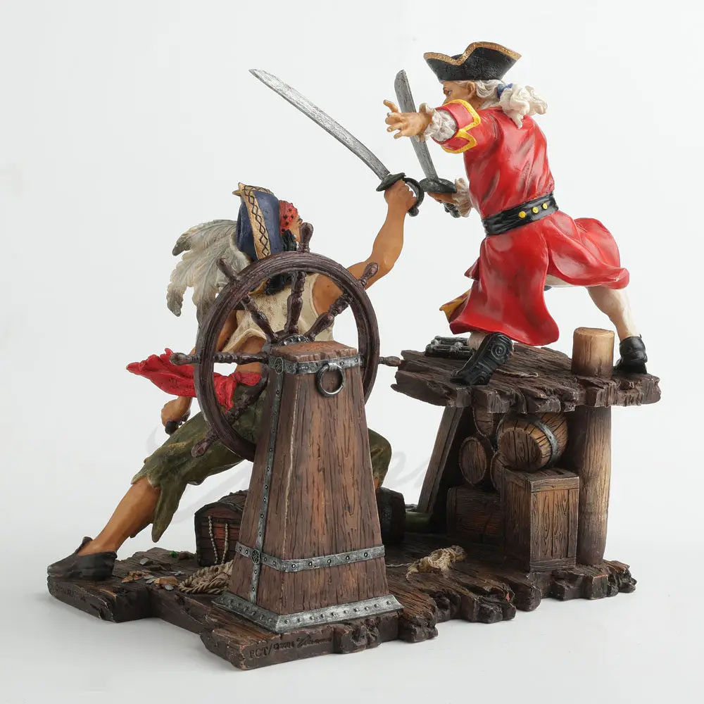 Viking Pirate Duel Resin Statue, Hand-Painted Medieval Sailor Sculpture, Nautical Home Decor Ornament for Living Room & Office